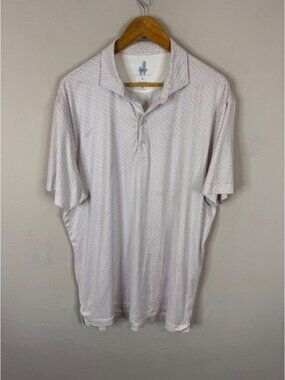 Johnnie-O Featherweight Mens Polo Shirt Large White Blue Red Geometric UPF 50